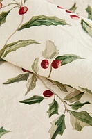 JACQUARD COTTON TABLECLOTH WITH CHRISTMAS HOLLY