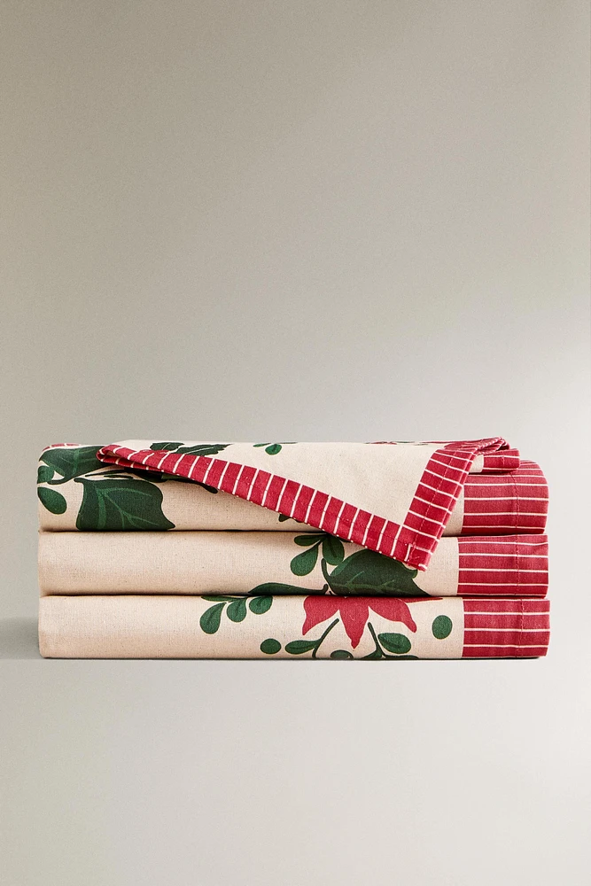 CHRISTMAS TABLECLOTH WITH POINSETTIA BORDER