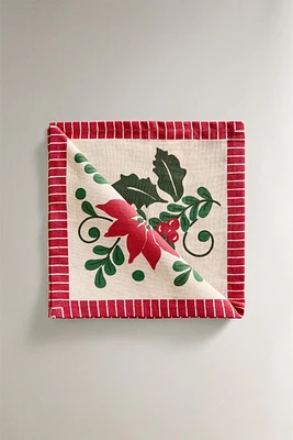 SET OF CHRISTMAS POINSETTIA BORDER NAPKINS (SET OF 2)