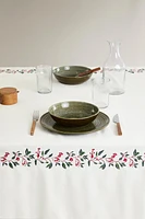 COTTON CHRISTMAS HOLLY BRANCH TABLECLOTH