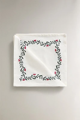 SET OF COTTON CHRISTMAS HOLLY BRANCH NAPKINS (SET OF 2)