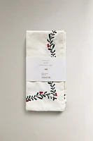 SET OF COTTON CHRISTMAS HOLLY BRANCH NAPKINS (SET OF 2)