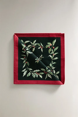 PACK OF CHRISTMAS NAPKINS WITH HOLLY BORDER (PACK OF 2)