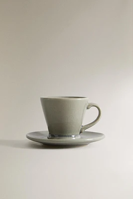 GLAZED STONEWARE ESPRESSO CUP AND SAUCER