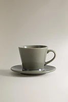 GLAZED STONEWARE COFFEE CUP AND SAUCER