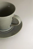 GLAZED STONEWARE COFFEE CUP AND SAUCER