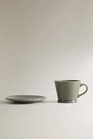 GLAZED STONEWARE COFFEE CUP AND SAUCER