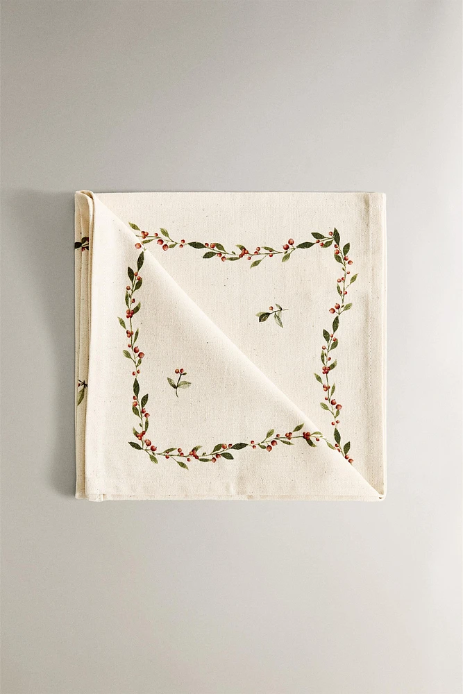 SET OF COTTON NAPKINS WITH CHRISTMAS HOLLY BORDER (SET OF 2)