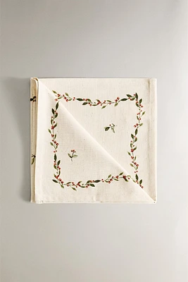 SET OF COTTON NAPKINS WITH CHRISTMAS HOLLY BORDER (SET OF 2)