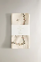 SET OF COTTON NAPKINS WITH CHRISTMAS HOLLY BORDER (SET OF 2)