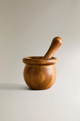 WOODEN PESTLE AND MORTAR