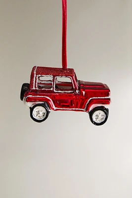 GLASS CAR CHRISTMAS TREE ORNAMENT