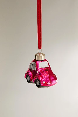 GLASS CAR CHRISTMAS TREE ORNAMENT