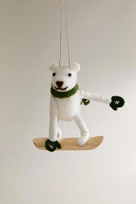 WOOL BEAR SNOWBOARD CHRISTMAS TREE ORNAMENT