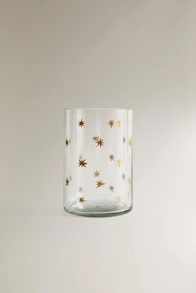 CHRISTMAS STARS GLASS TEALIGHT HOLDER