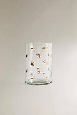 CHRISTMAS STARS GLASS TEALIGHT HOLDER