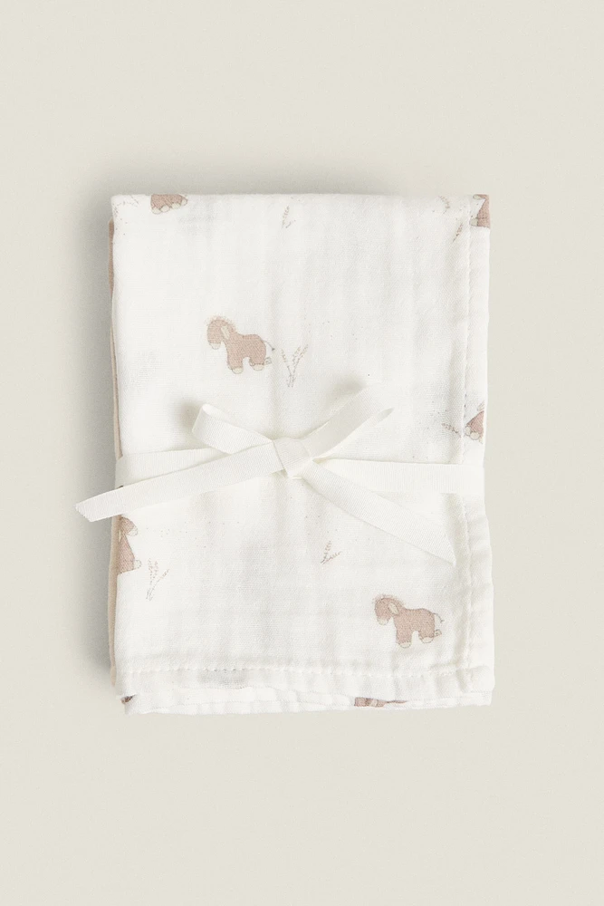 PACK OF CHILDREN’S DONKEY MUSLIN CLOTHS (PACK OF 3)