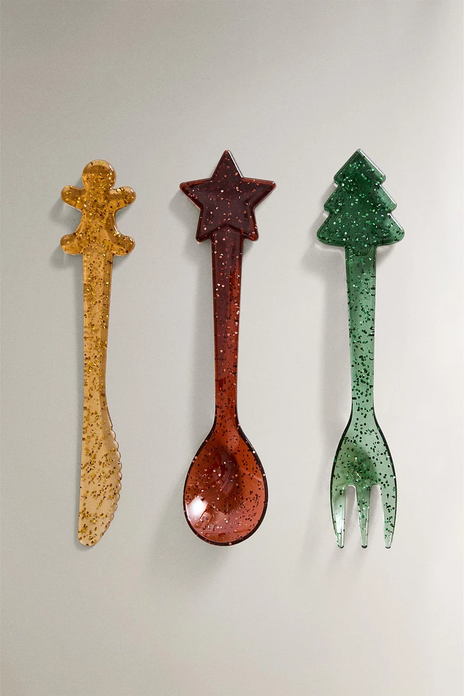 CHILDREN’S GLITTERY CHRISTMAS FLATWARE SET (SET OF 3)