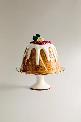 CHRISTMAS CAKE DISH WITH STAND AND CAKE LID