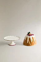 CHRISTMAS CAKE DISH WITH STAND AND CAKE LID