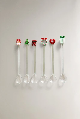 SET OF CHRISTMAS GLASS DESSERT SPOONS (SET OF 6)