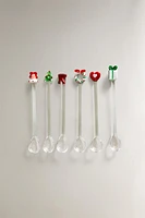 SET OF CHRISTMAS GLASS DESSERT SPOONS (SET OF 6)