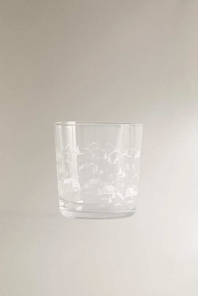 GLASS TUMBLER WITH CHRISTMAS PRINT TRANSFER