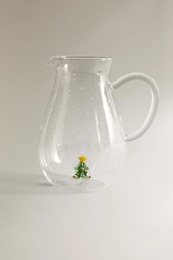 BOROSILICATE GLASS PITCHER WITH CHRISTMAS SNOWFLAKES