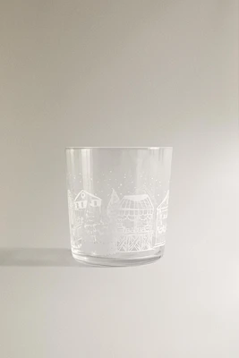 CHRISTMAS VILLAGE TRANSFER GLASS TUMBLER