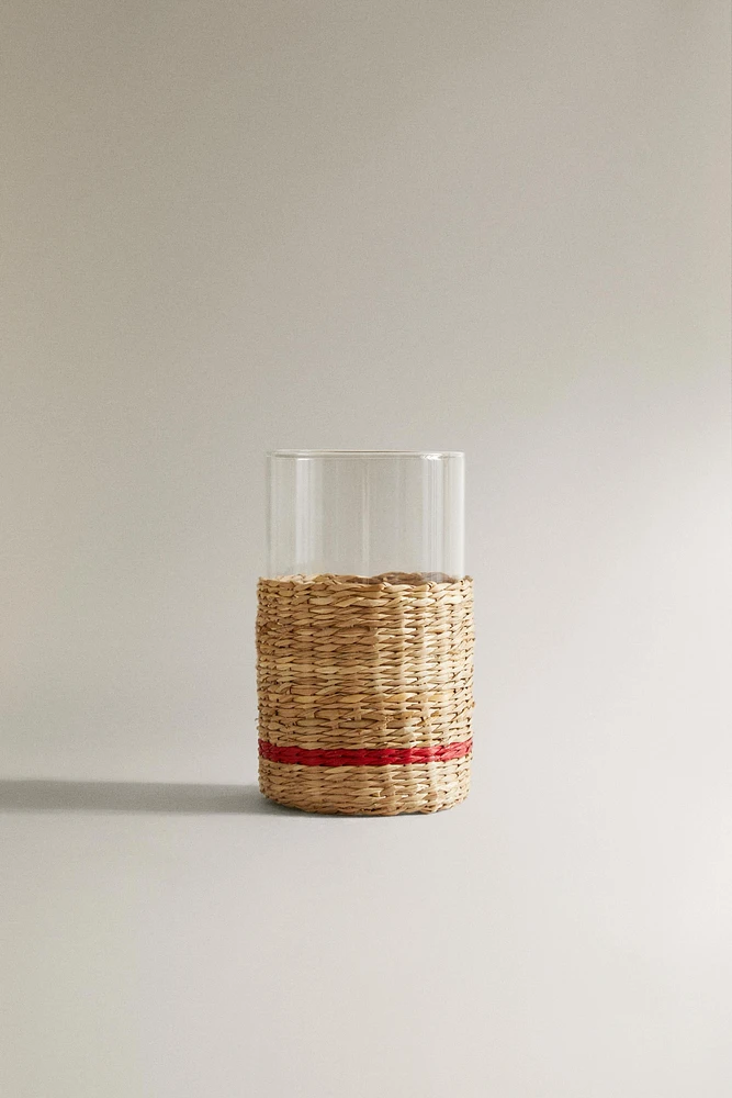 TUMBLER WITH RATTAN BASE