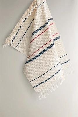 STRIPED WAFFLE-KNIT KITCHEN TOWEL