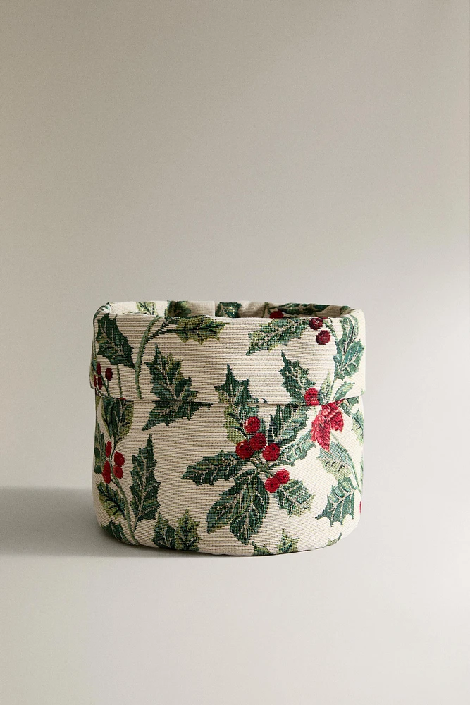 CHRISTMAS POINSETTIA JACQUARD BREAD BASKET