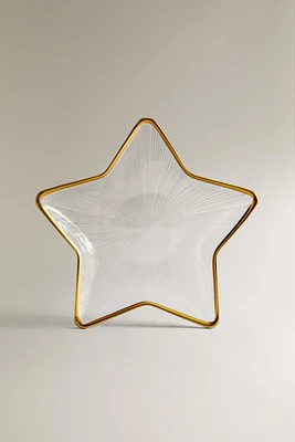 CHRISTMAS STAR GLASS SERVING DISH WITH A GOLDEN RIM