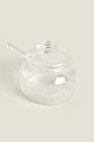 BOROSILICATE GLASS SUGAR BOWL WITH RAISED DESIGN