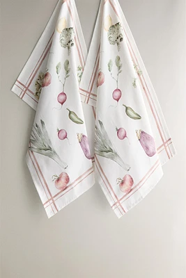 PACK OF COTTON KITCHEN TOWELS WITH PRINTED VEGETABLES (PACK OF 2)