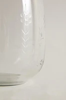 ENGRAVED FLORAL GLASS PITCHER