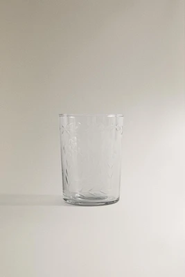 ENGRAVED FLORAL GLASS TUMBLER