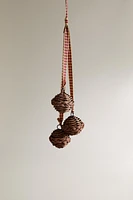 RATTAN CHRISTMAS TREE ORNAMENT WITH SLEIGH BELLS