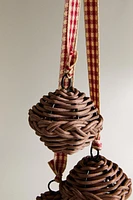 RATTAN CHRISTMAS TREE ORNAMENT WITH SLEIGH BELLS