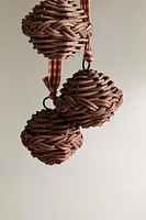 RATTAN CHRISTMAS TREE ORNAMENT WITH SLEIGH BELLS