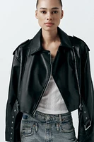 FAUX LEATHER CROP BIKER JACKET