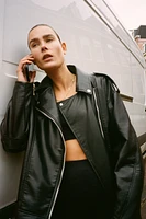 OVERSIZED FAUX LEATHER BIKER JACKET