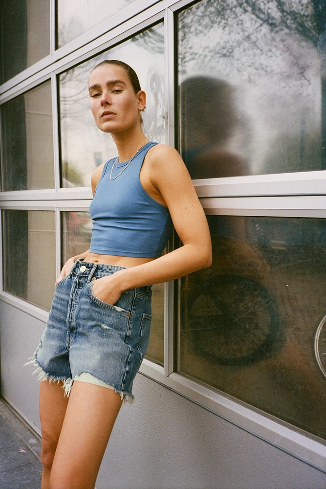 HIGH WAIST RIPPED TRF DENIM SHORTS