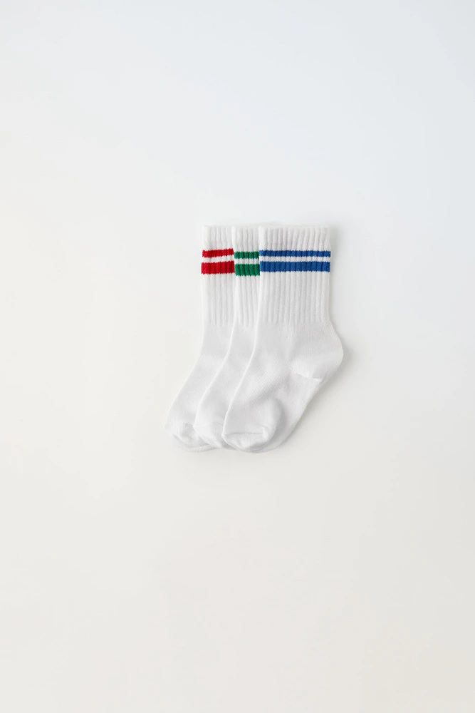 THREE-PACK OF STRIPED SPORT CREW SOCKS