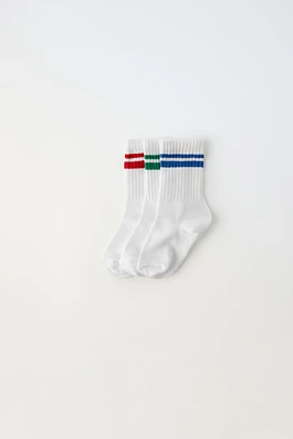 THREE-PACK OF STRIPED SPORT CREW SOCKS