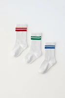 THREE-PACK OF STRIPED SPORT CREW SOCKS