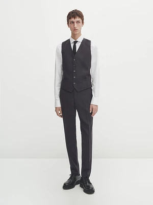 Grey bi-stretch wool suit trousers