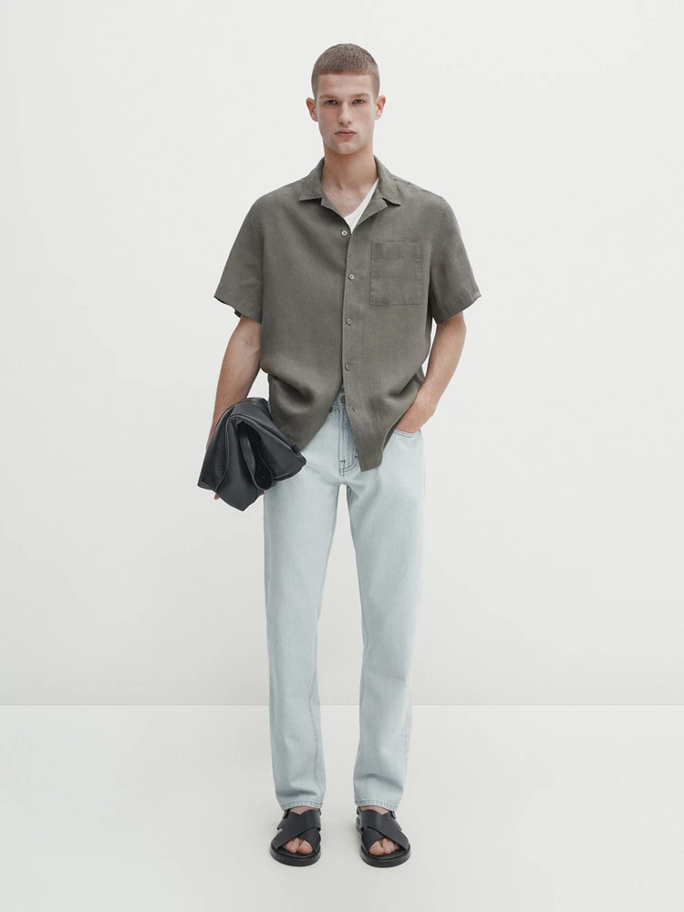 Slim fit short sleeve linen shirt