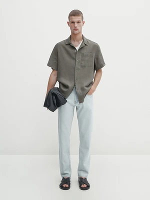 Slim fit short sleeve linen shirt