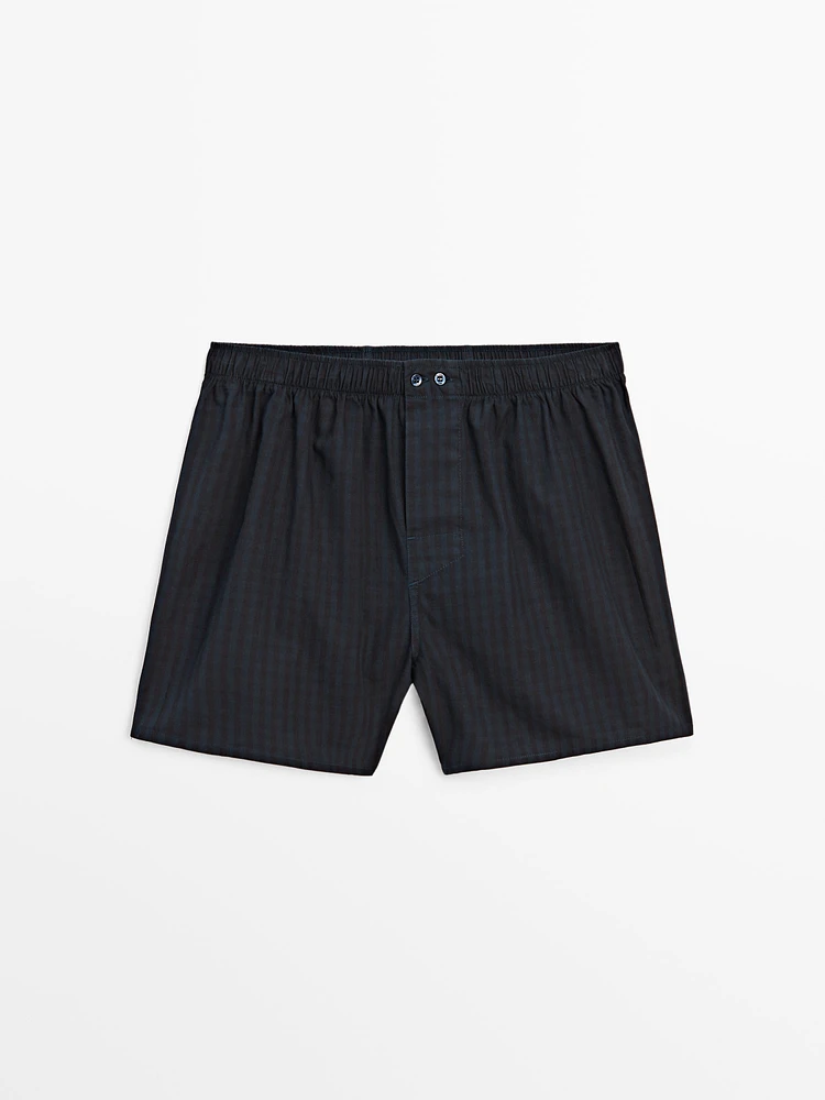 Navy blue check poplin boxers